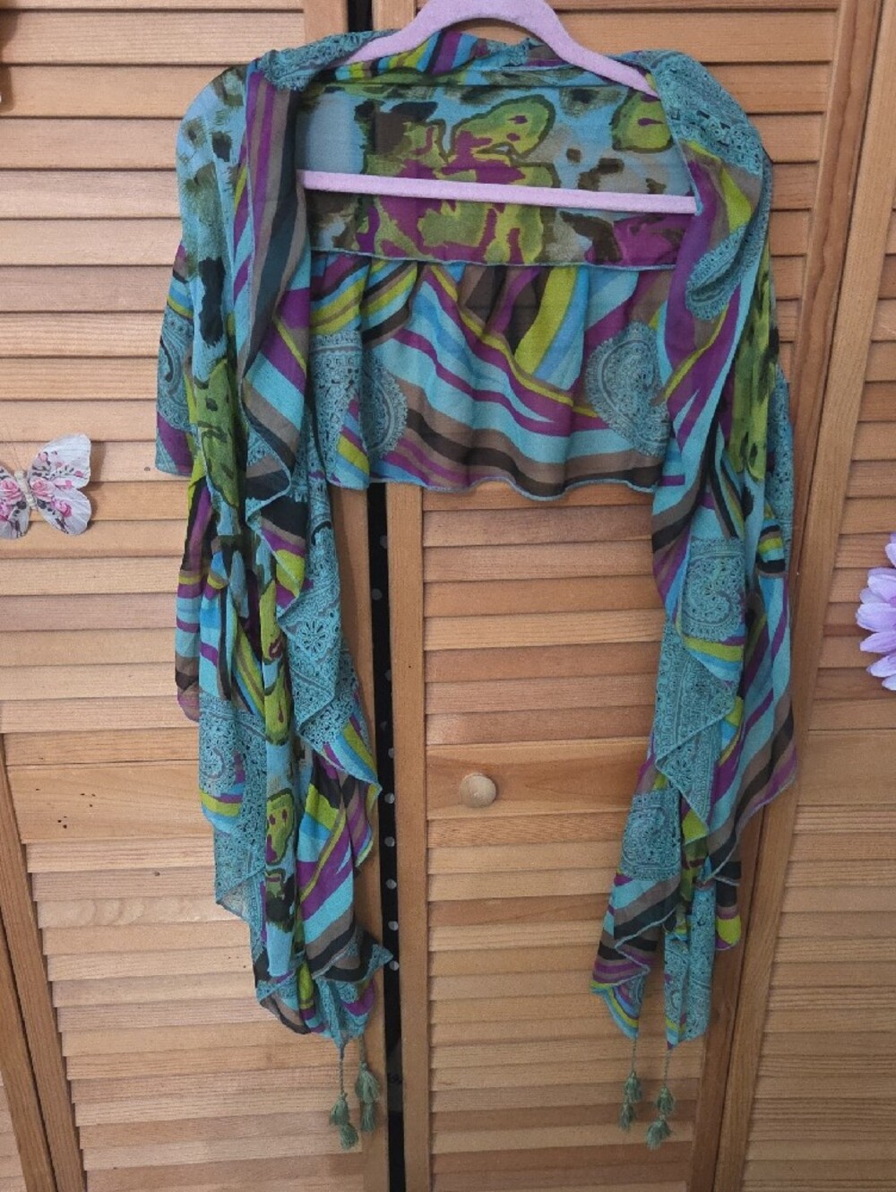 Boho Multicolor Pattern Midi Skirt - Turquoise, Purple & Green. Includes Scarf - Picture 4 of 5
